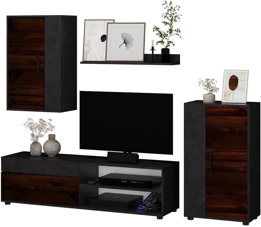 Vicco Wohnwand Berno, TV-Wand, Braun/Anthrazit, 4er Set