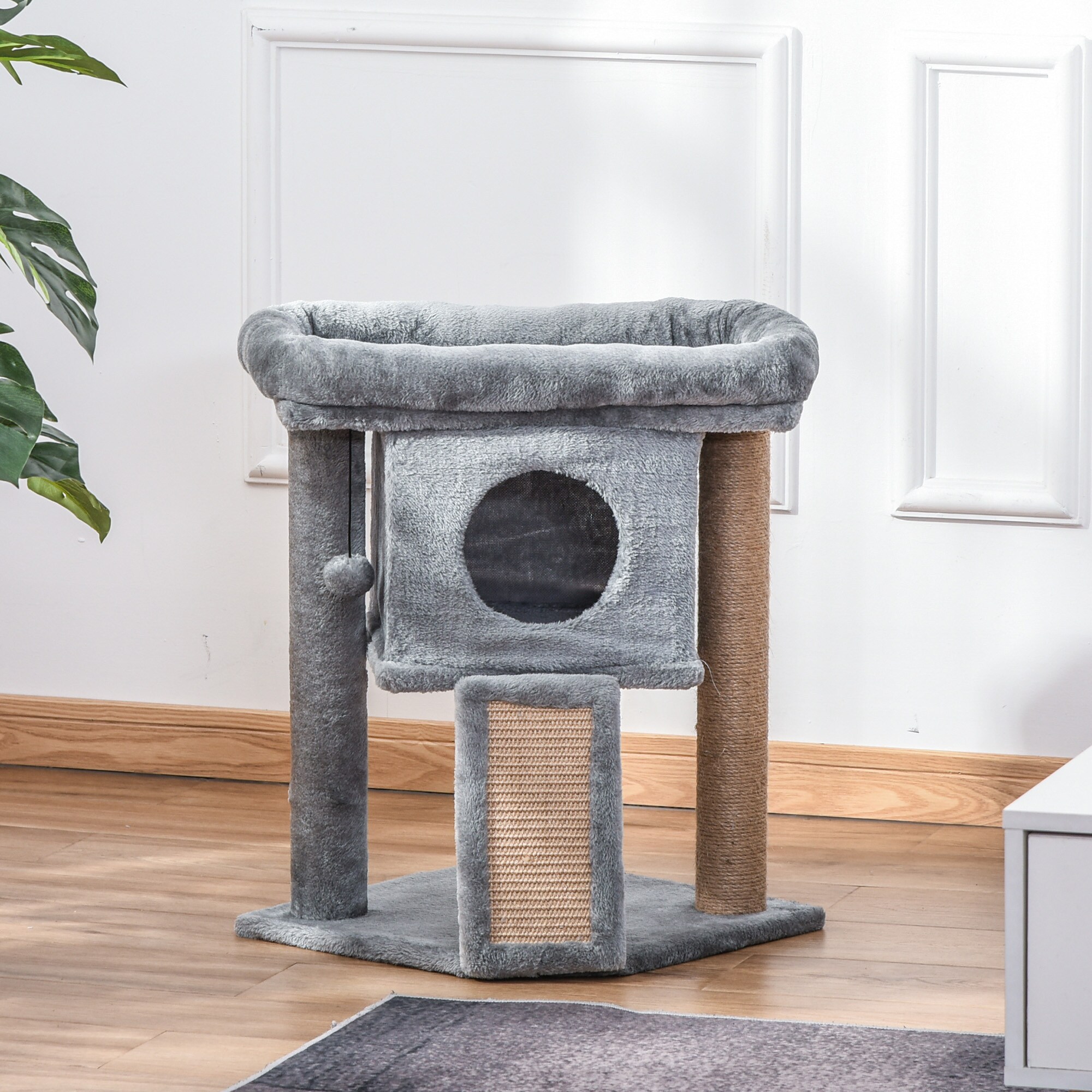 PawHut Katzenbaum mit Kratzbrett, Spielball und Häuschen 40 x 40 x 57 (BxTxH)
