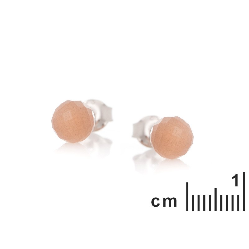 Boucle d'oreille PIERRE DE LUNE ROSE BOULE ARGENT RHODIE