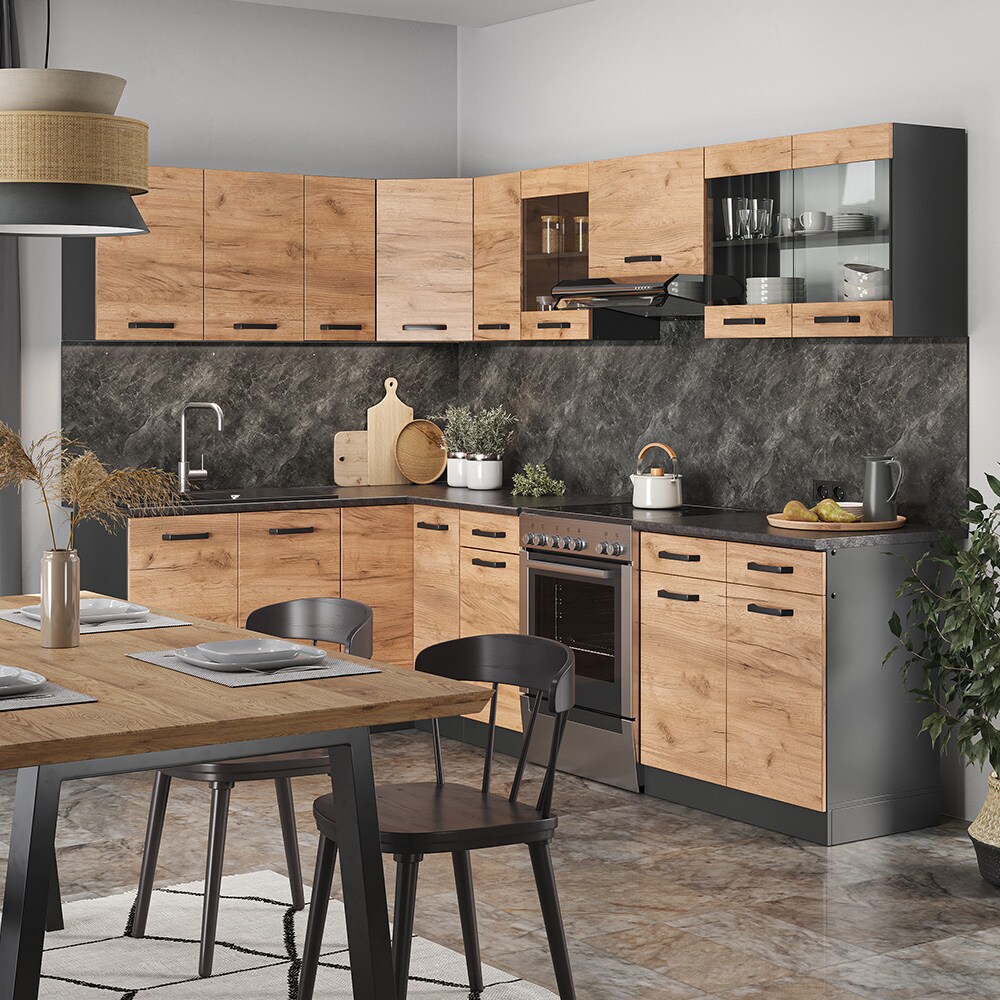 Vicco Eckküche Küchenblock Einbauküche Rick Anthrazit Eiche 270 cm modern Küchen Schränke Spülenunterschrank Eck-Unterschrank Eck-Hängeschrank Arbeitsplatte Küchenmöbel Küchenzeile L-Küche