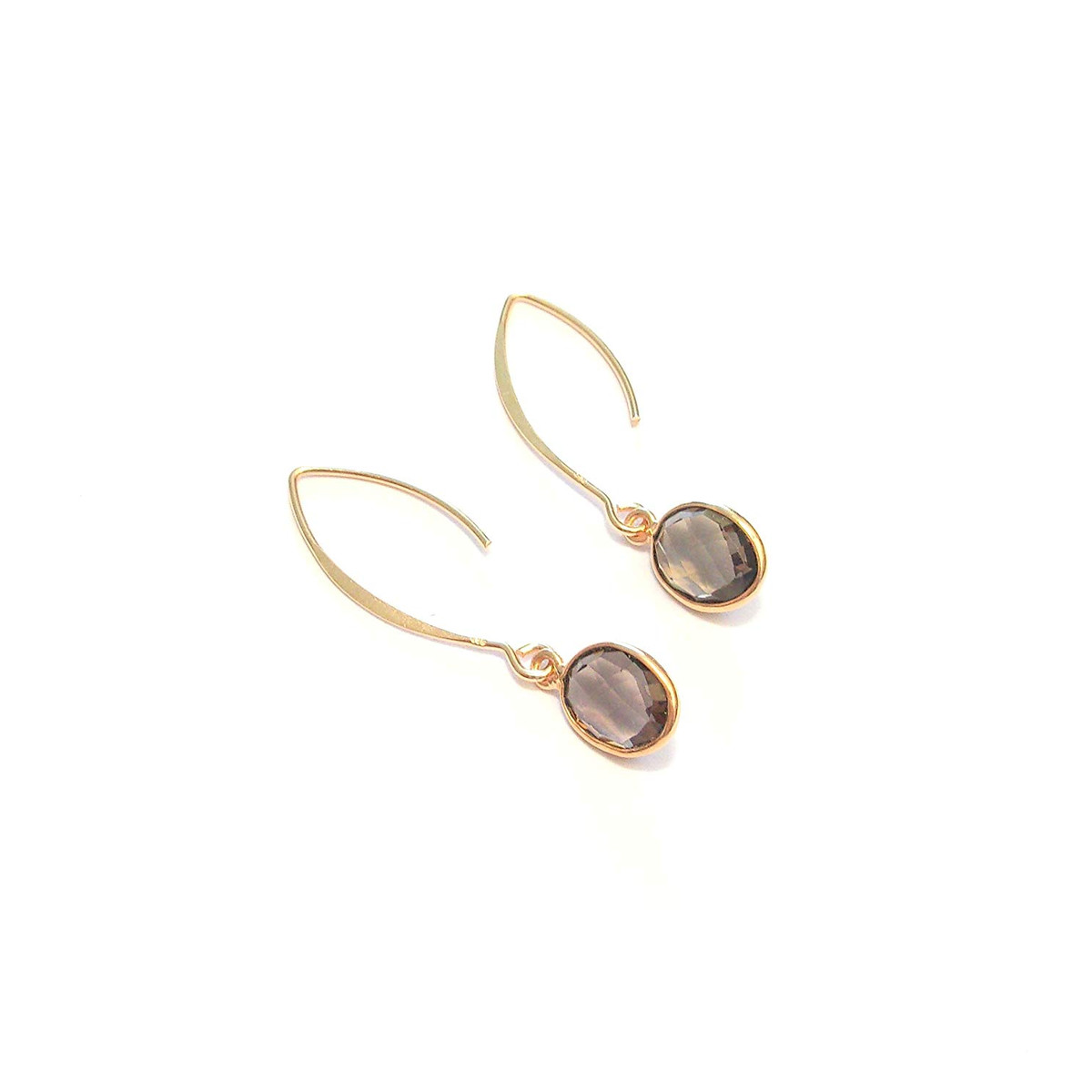Boucles d'oreilles Argent 925 Doré Quartz Fumé