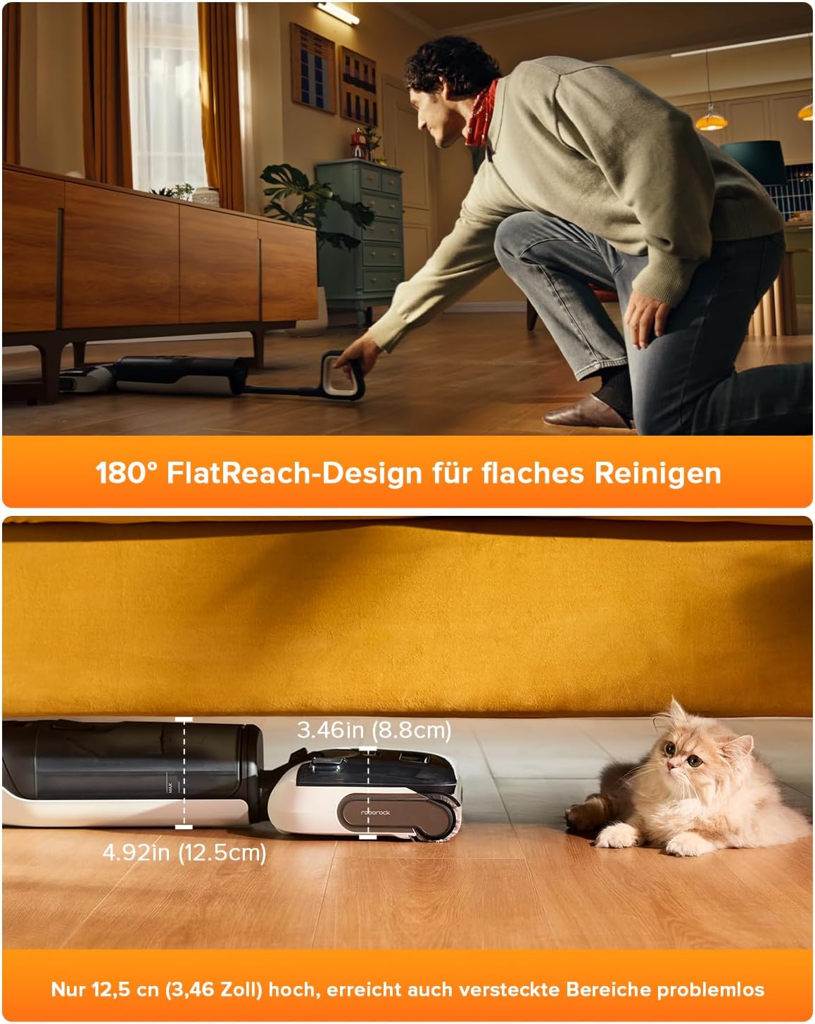 roborock F25 LT Nass Trockensauger, 180° Lay-Flat Saugwischer, 20.000 Pa Staubsauger, 90°C 5 Min Hochtemperatur Selbstreinigung & und schnelle Heißlufttrocknung, 60 Min Laufzeit, Wischsauger Kabellos