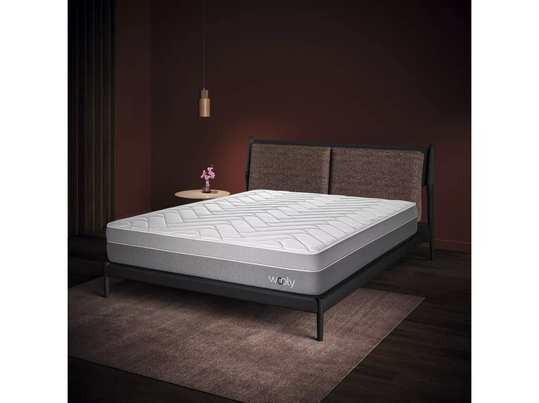 Matelas Wooly Original L 180x200 cm - 24 cm - 12 Couches Confort - Mousse mémoire Carbone - Laine - Latex-HR - 7 Zones - Ferme - Sommeil Réparateur