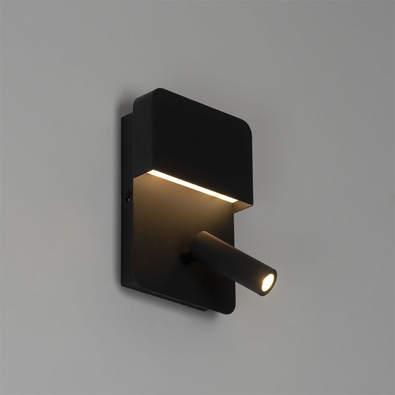 Wandlamp zwart incl. LED met USB en leeslamp met schakelaar - Robin