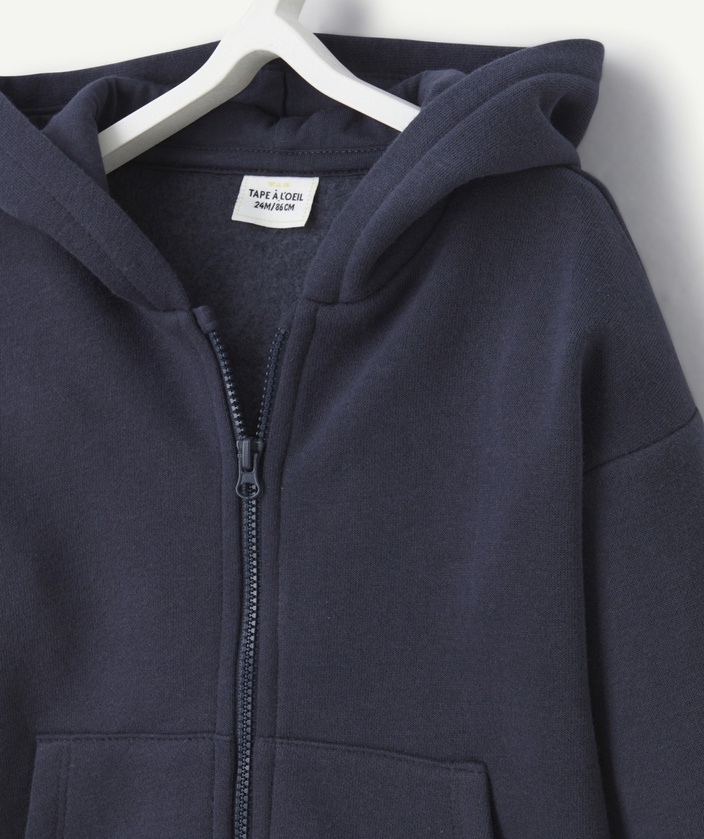 GILET ZIPPÉ À CAPUCHE BÉBÉ GARÇON EN FIBRES RECYCLÉES BLEU MARINE