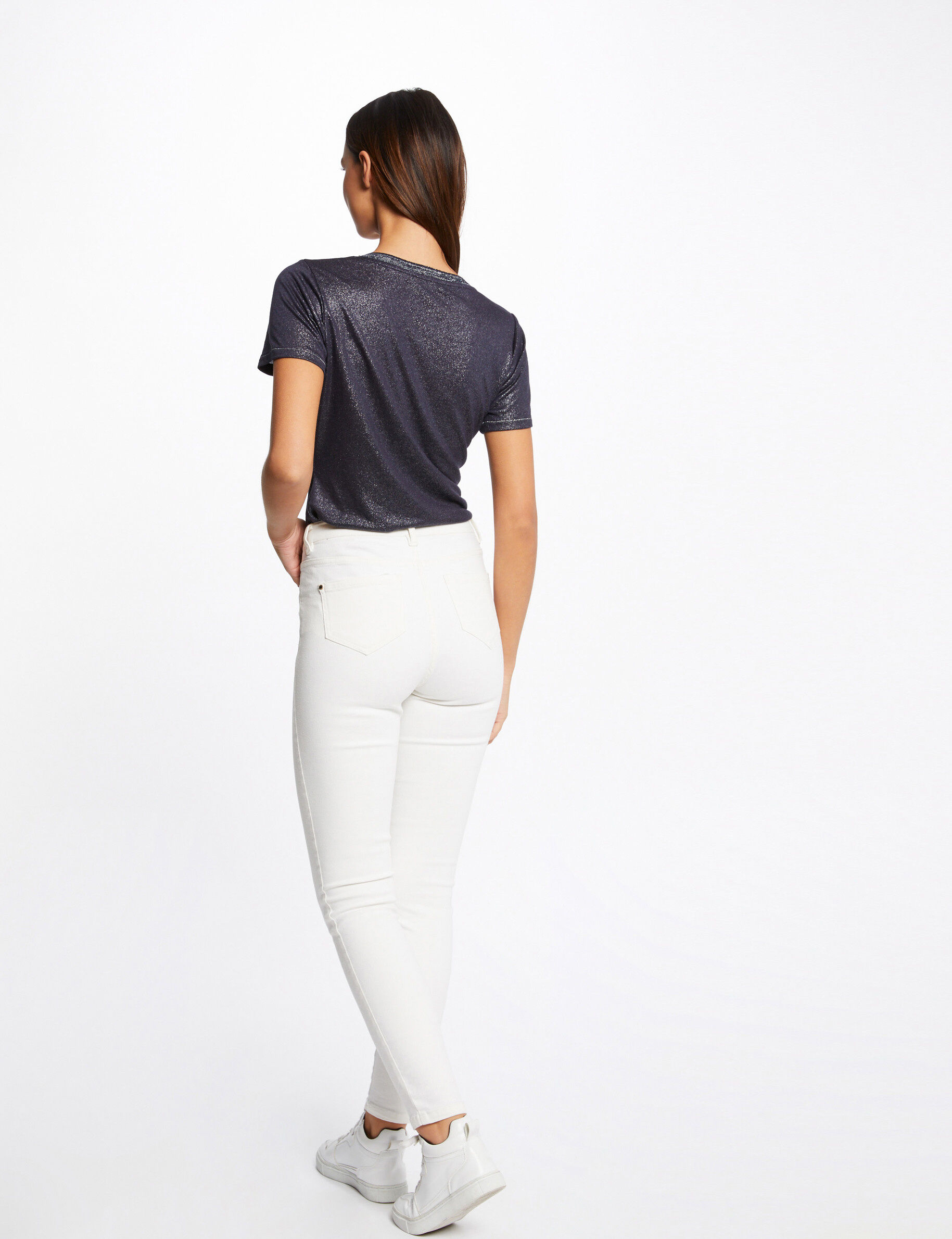 T-shirt manches courtes col en V marine femme - marine