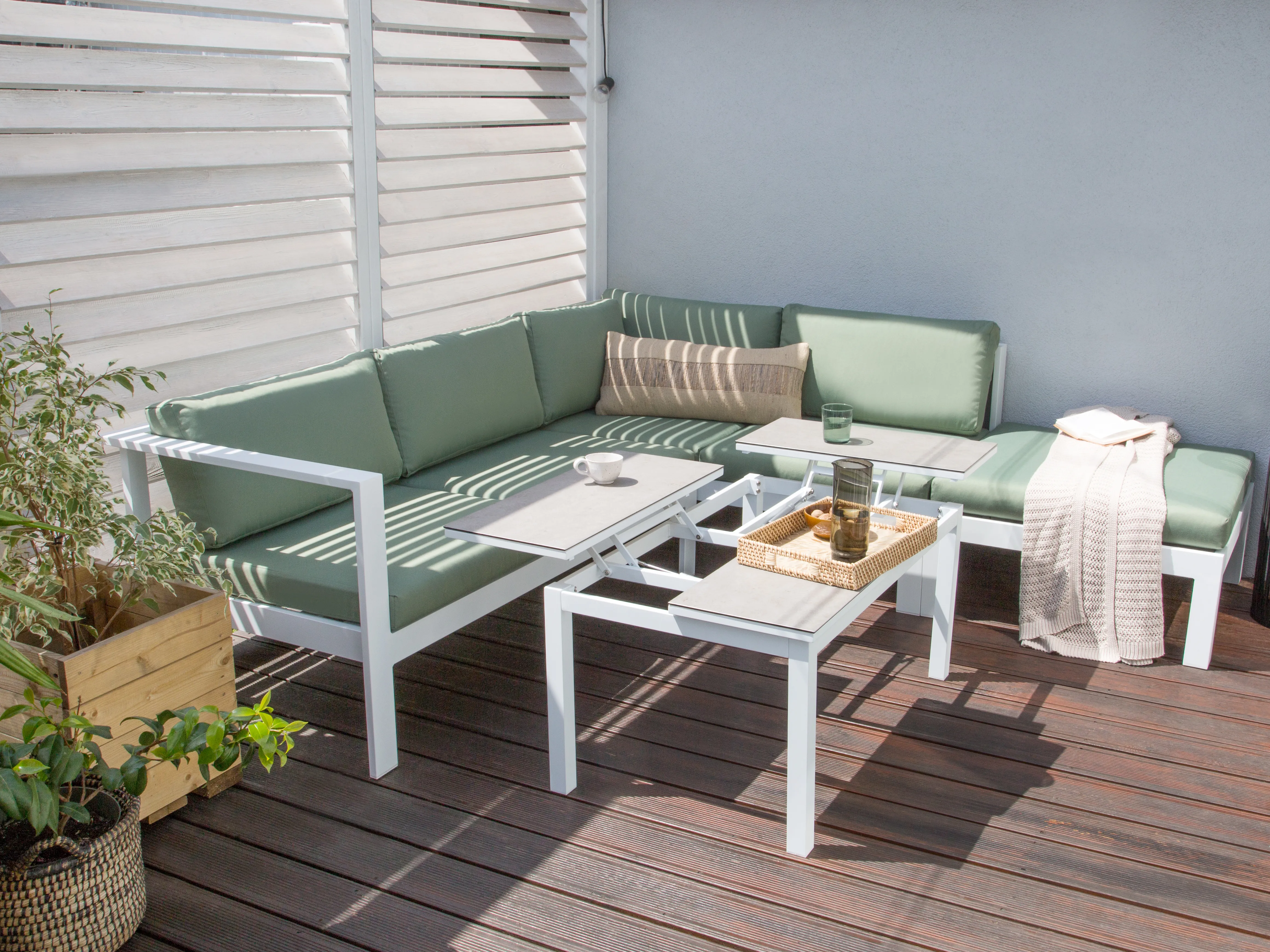 Tuin hoekloungeset met tafel 5-zits MESSINA linkszijdig Metaal Groen