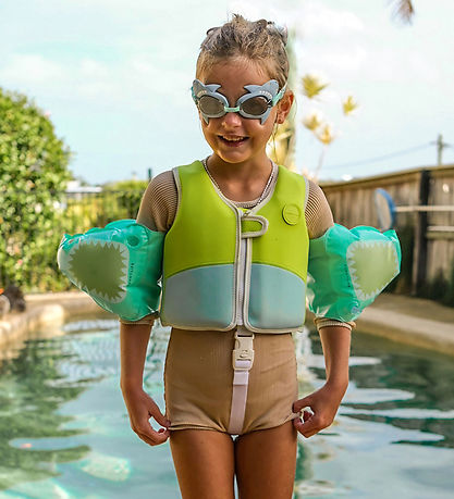 SunnyLife Sv?mmevest - Salty the Shark - 2-3 ?r - Aqua Neon Yel