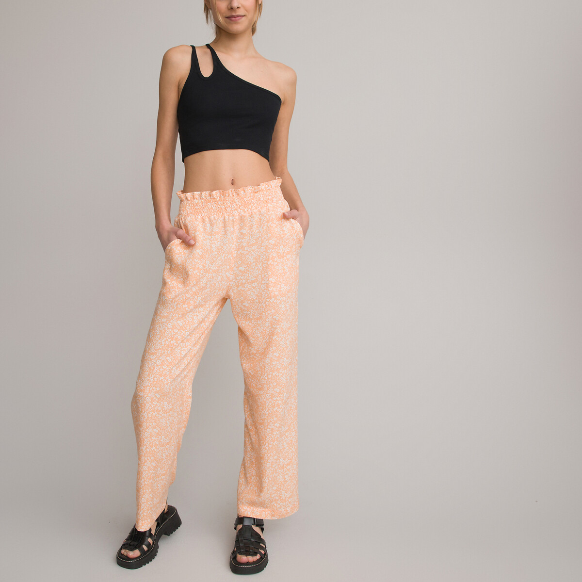 COLEÇÕES LA REDOUTE<br>Calças largas e flexíveis com estampa floral