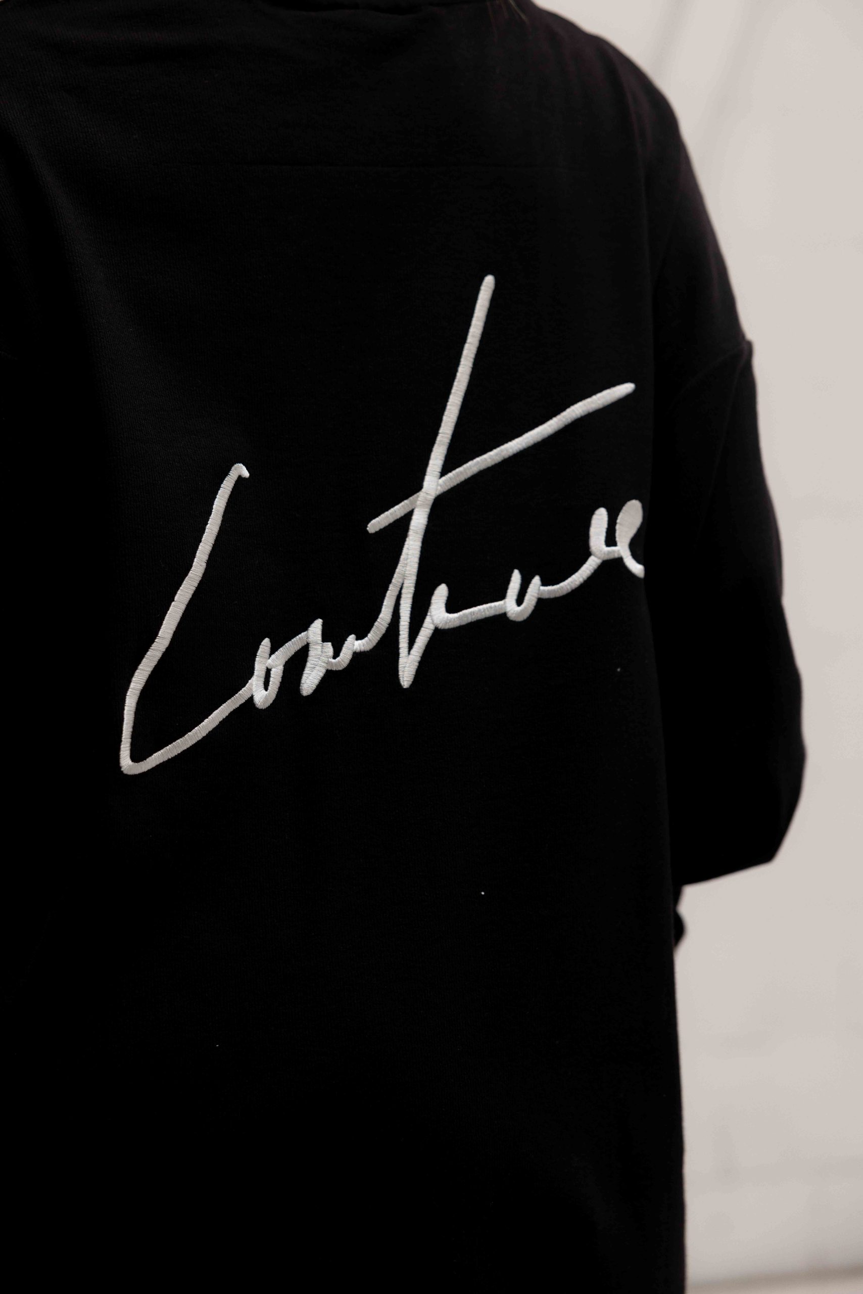 Couture Club Deep V-Neck Ribbed LS Jurk Dames Zwart