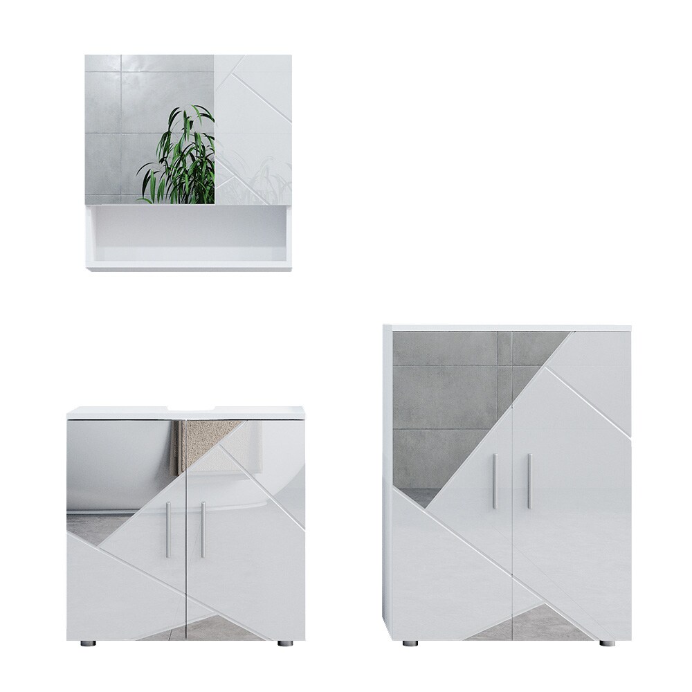 Vicco Badmöbelset mit Dekospiegeln Irma Weiß Hochglanz modern Badezimmerschrank Badschrank Badezimmermöbel Waschtischunterschrank Spiegelschrank Kommode Schranktür Schrankfach Schrankschublade
