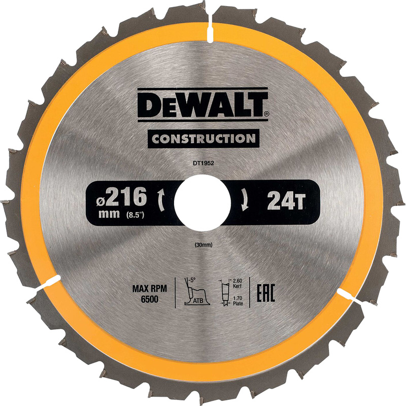 DeWALT cirkelzaagblad 216x30mm 24T  DT1952-QZ