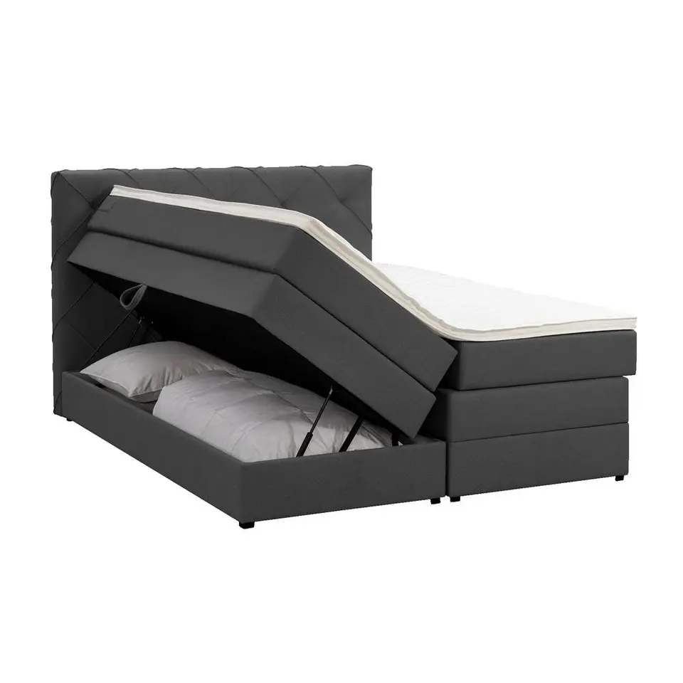 Boxspring met opbergruimte Liv geruit - antraciet - 140x200 cm