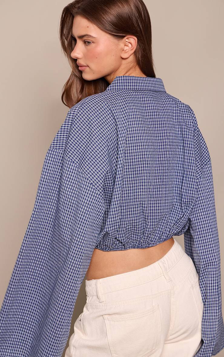 Bleu Chemise Courte À Carreaux Avec Détail Poches Et Ourlet Bouffant