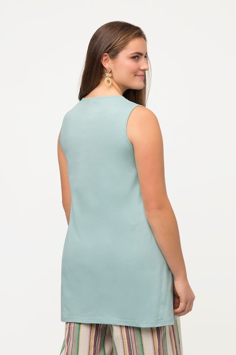 Longtop, Naturfärbung, A-Linie, V-Ausschnitt, ärmellos