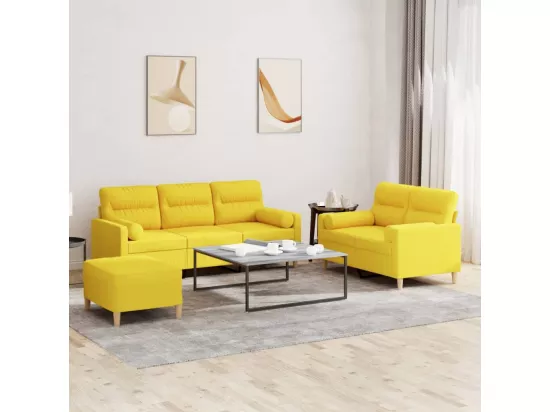 Ensemble de canapés 3 pièces avec coussins jaune clair tissu