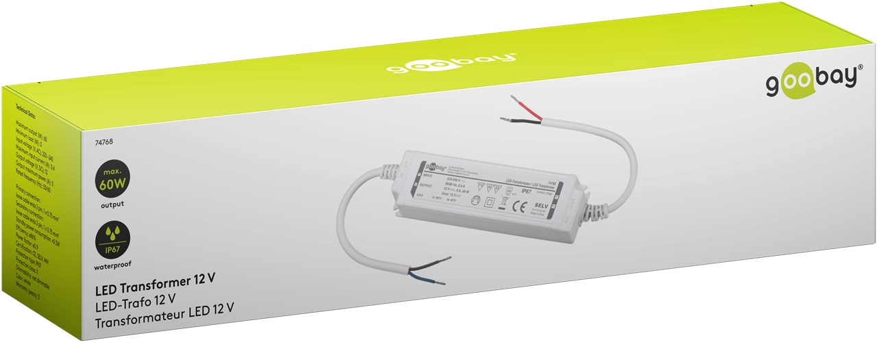 LED Trafo Transformator Netzteil 60W / 12V Outdoor Konstantspannungstrafo für LED Beleuchtung (74768) (IP67) - Weiss