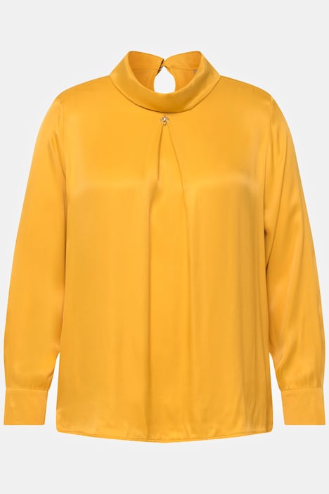 Bluse, Satin, Umlegekragen, Zierfalte, Langarm