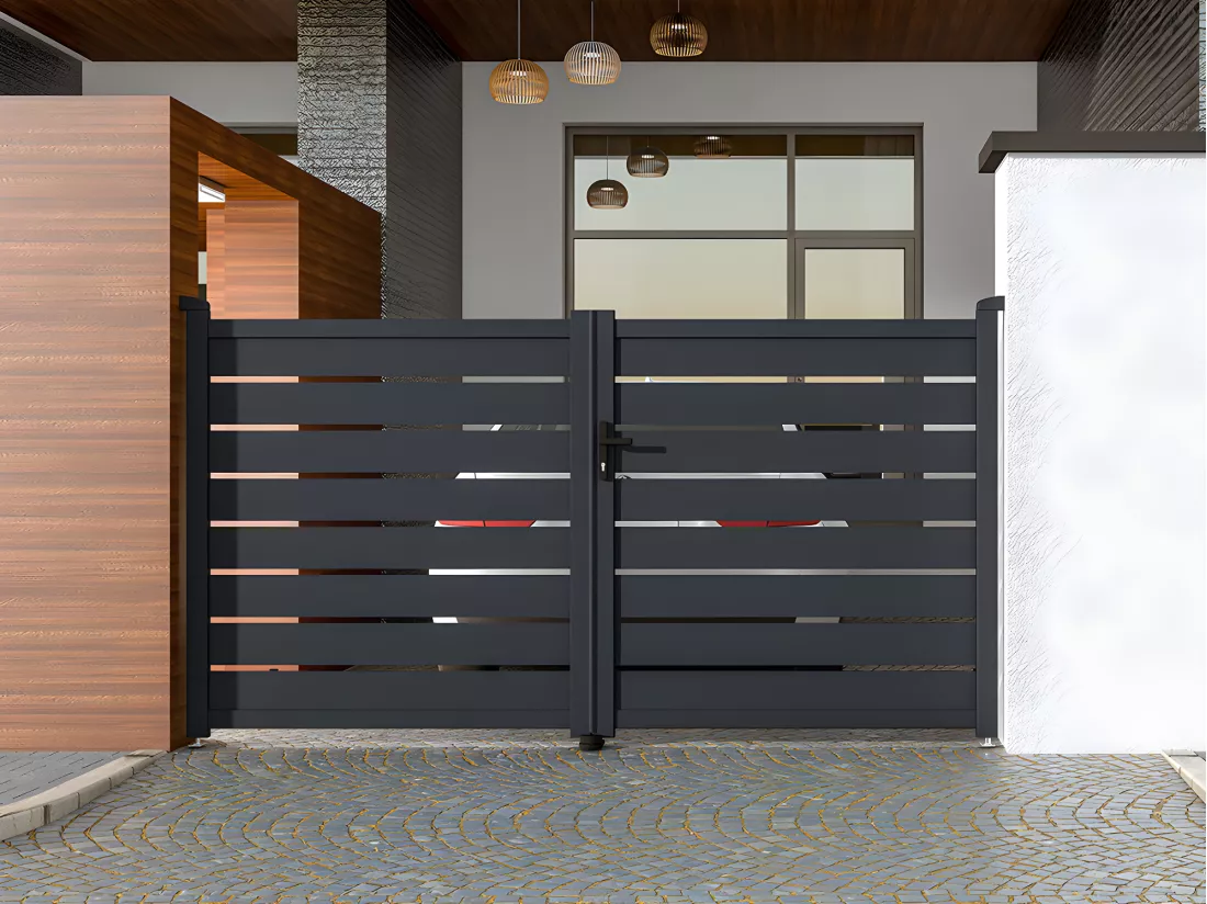 Portail électrique battant aluminium ajouré L305 x H183 cm anthracite - PRIMO