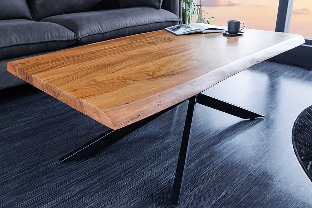Massivholz Couchtisch MAMMUT 110cm Akazie schwarz 3,5cm Tischplatte Baumkante