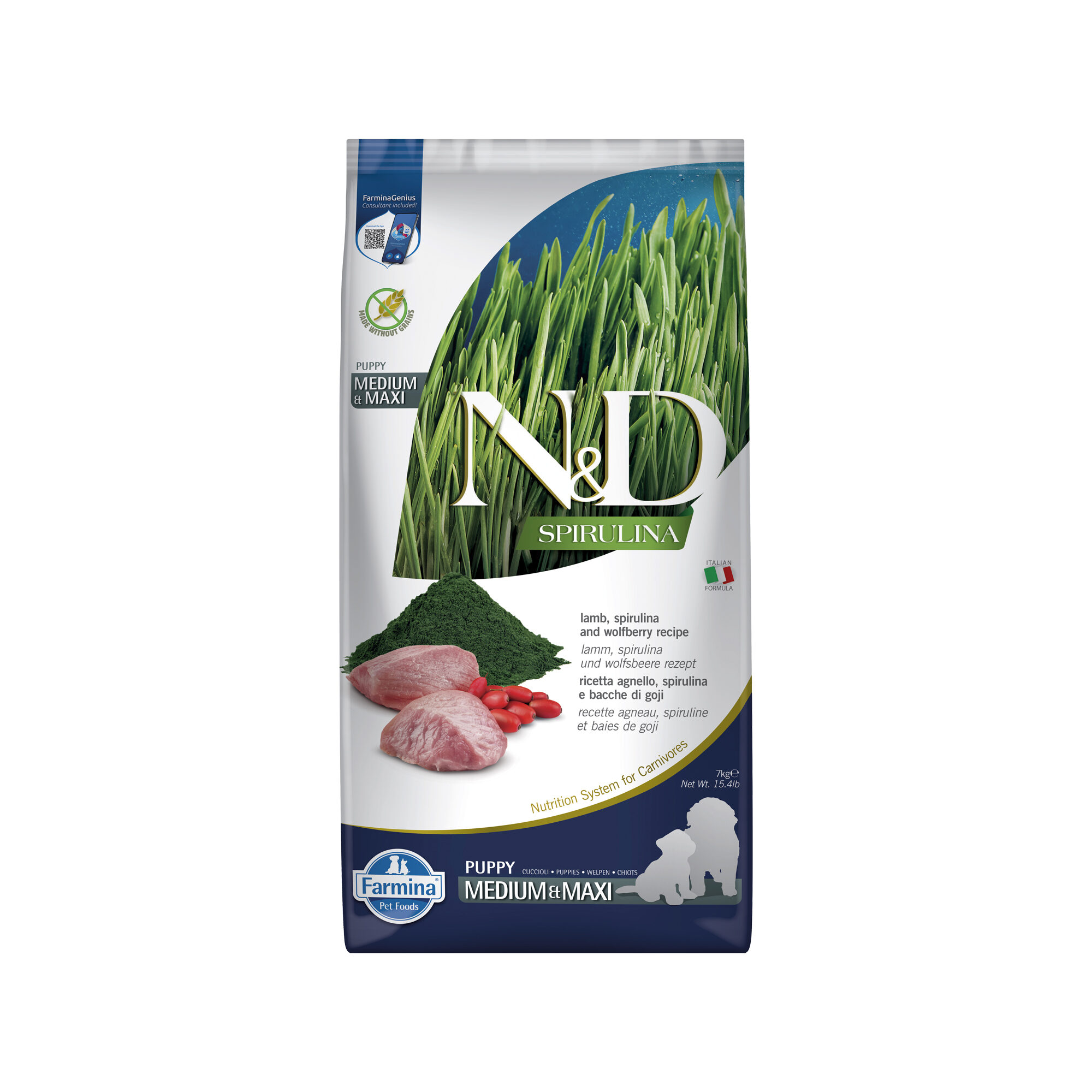 Farmina N&D Spirulina Puppy Medium & Maxi - Lamb & Goji berries