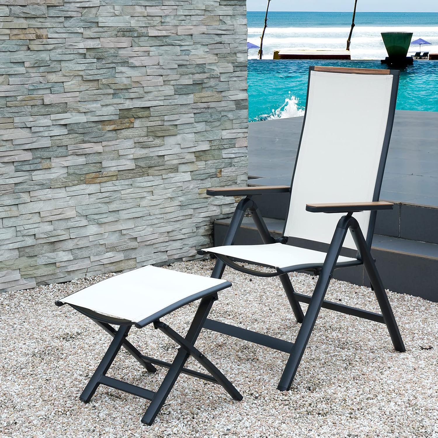 Grand patio Garten Klappstuhl, Liegestuhl, Balkonstühle Gartenstühle 2er Set, Alu Gartenstuhl Klappbar, Balkon Stuhl mit 6-Fach Verstellbare, Wetterfest, Essstuhl für Camping, Balkon (Beige)