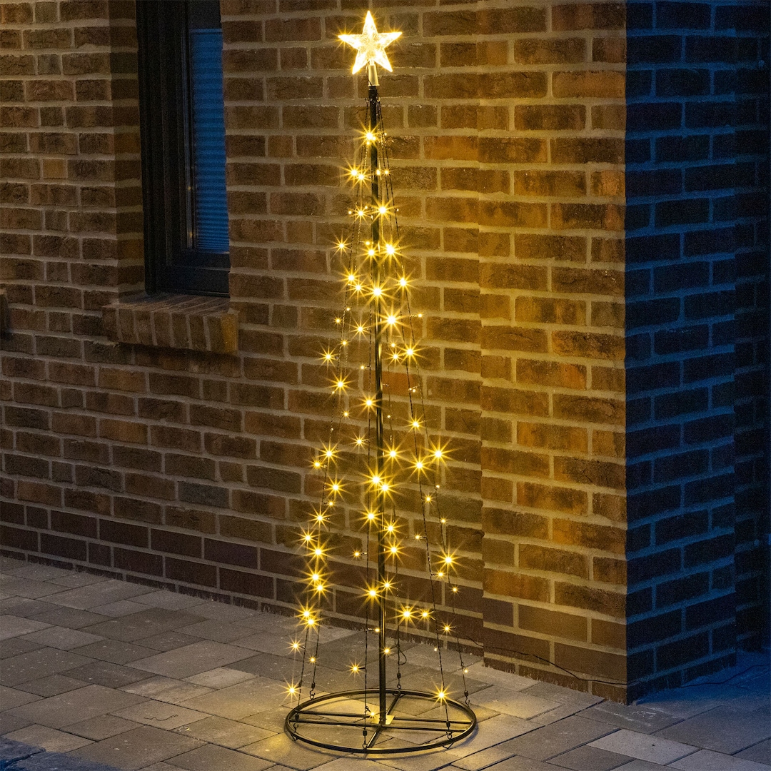 Außen LED Lichtobjekt Tannenbaum schwarz 180cm 106LEDs warmweiß Metall Weihnachten