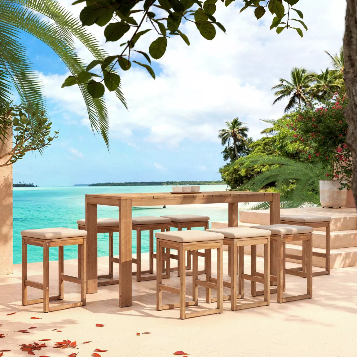 Table de jardin haute en bois d'acacia 8 places (203 x H150 cm) Bornéo Naturel