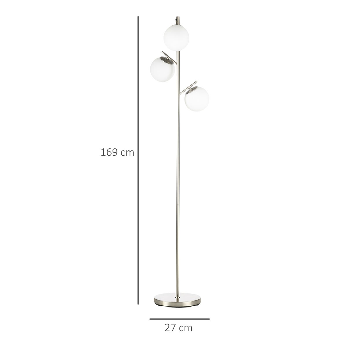 HOMCOM staande lamp, 27L x 27B x 169H cm, glas, zilver