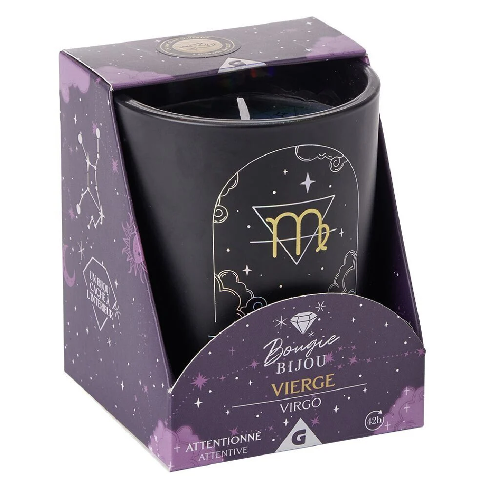 Bougie bijou doré signe astro Vierge senteur fleur de jasmin 36H