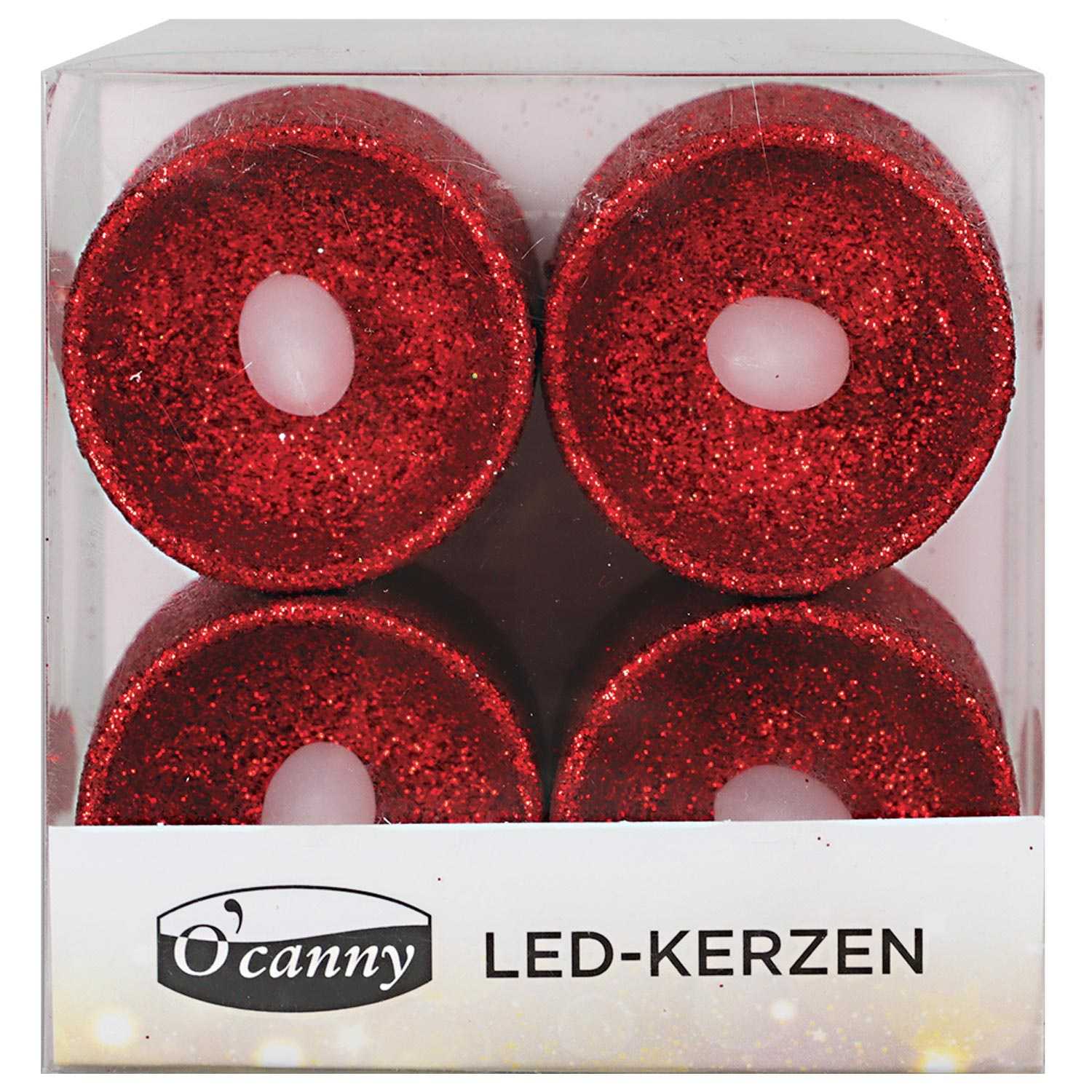 O'Canny LED-Kerzen mit Glitter warmweiß Höhe 4,2 cm 4er Pack 3fach