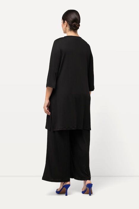 Longjacke, Rippjersey, offene Form, V-Ausschnitt
