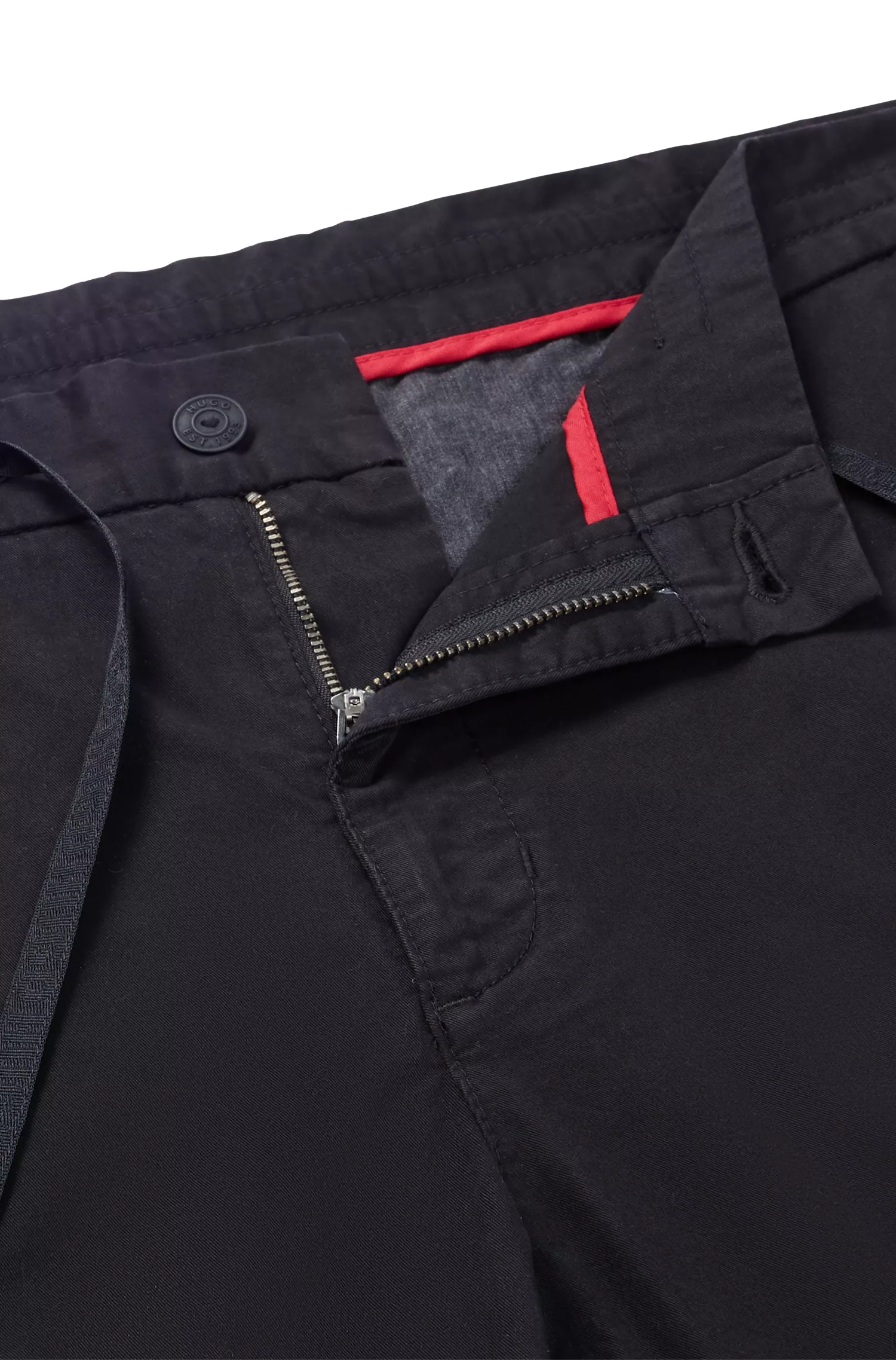 Calças HUGO vermelhas com punhos dobrados e corte slim em gabardine de algodão elástico.