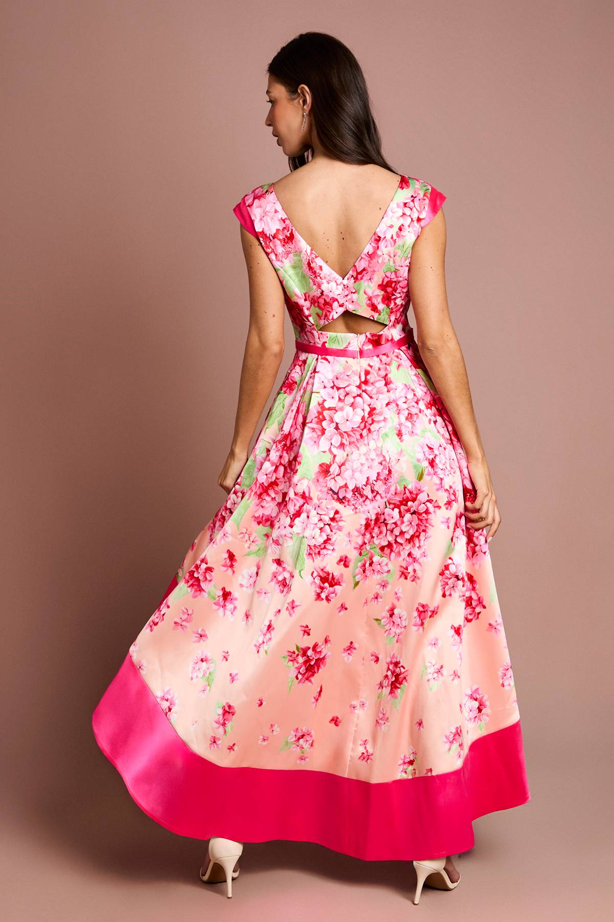 Coast Robe Mi-Longue Imprimé Floral en Sergé Asymétrique