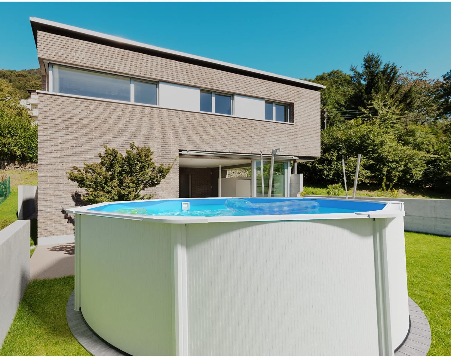 Planet Pool Stahlwandpool rund Größe wählbar, 120 cm tief, Stahl 0,4 mm weiß, Folie 0,3 mm blau, Overlap 450x120cm