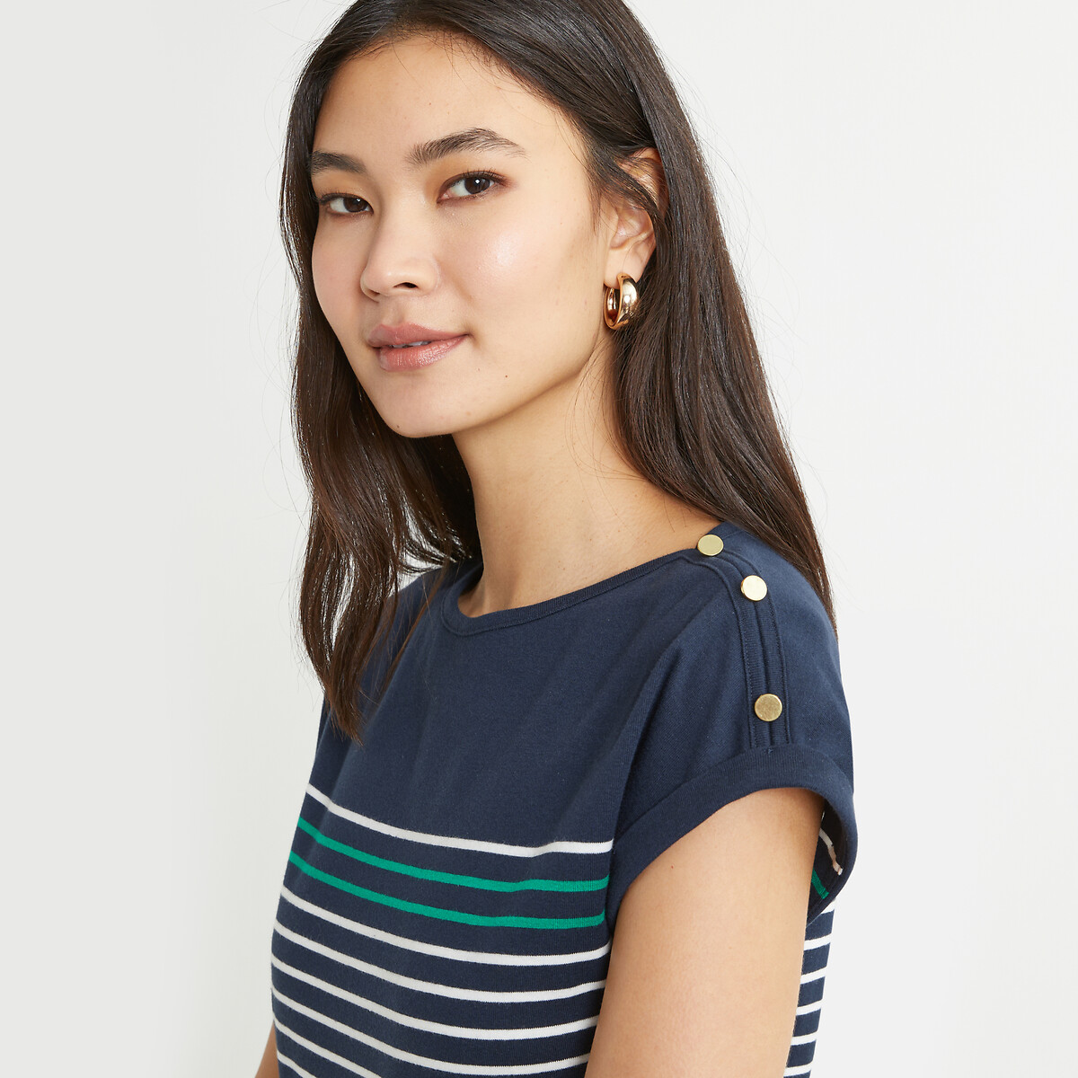 ANNE WEYBURN<br>Camiseta listrada com gola redonda e mangas curtas
