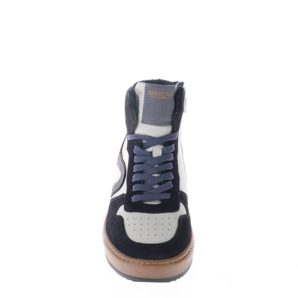 Hip leren sneakers donkerblauw/wit
