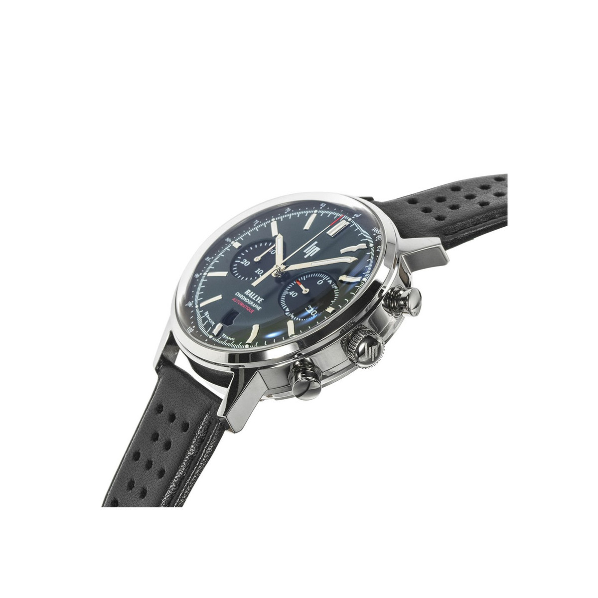 Montre Lip Rallye homme automatique acier bracelet cuir noir