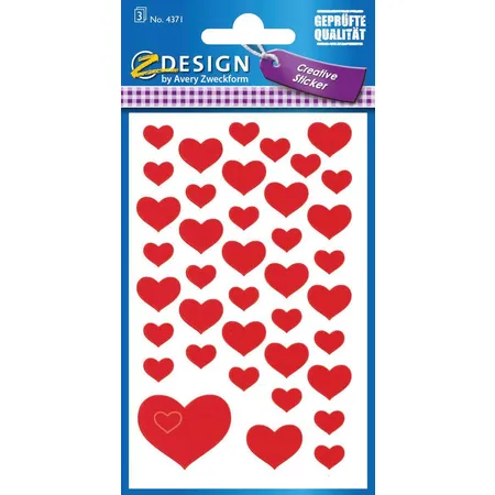 Avery Zweckform Z-Design 4371 Deko Sticker, Herzen, 3 Bogen/117 Sticker