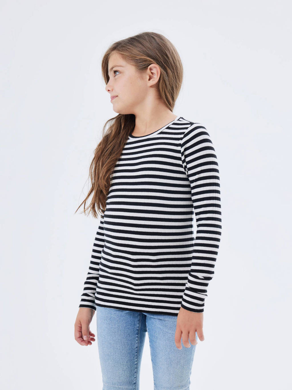 NAME IT gestreepte longsleeve NKFSURAJA zwart/offwhite