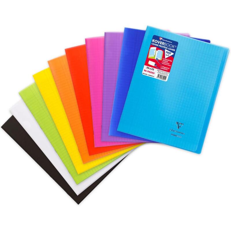 Cahier piqué Koverbook 24x32cm 96 pages grands carreaux couverture polypropylène transparent - Assortis