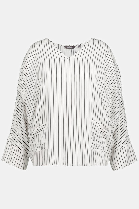 Bluse, Streifen, V-Ausschnitt, Fledermaus-Halbarm