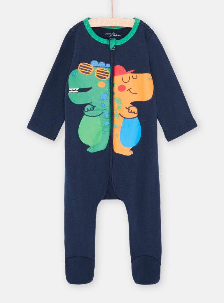 Grenouillère bleu nuit à motifs dinosaures bébé garçon