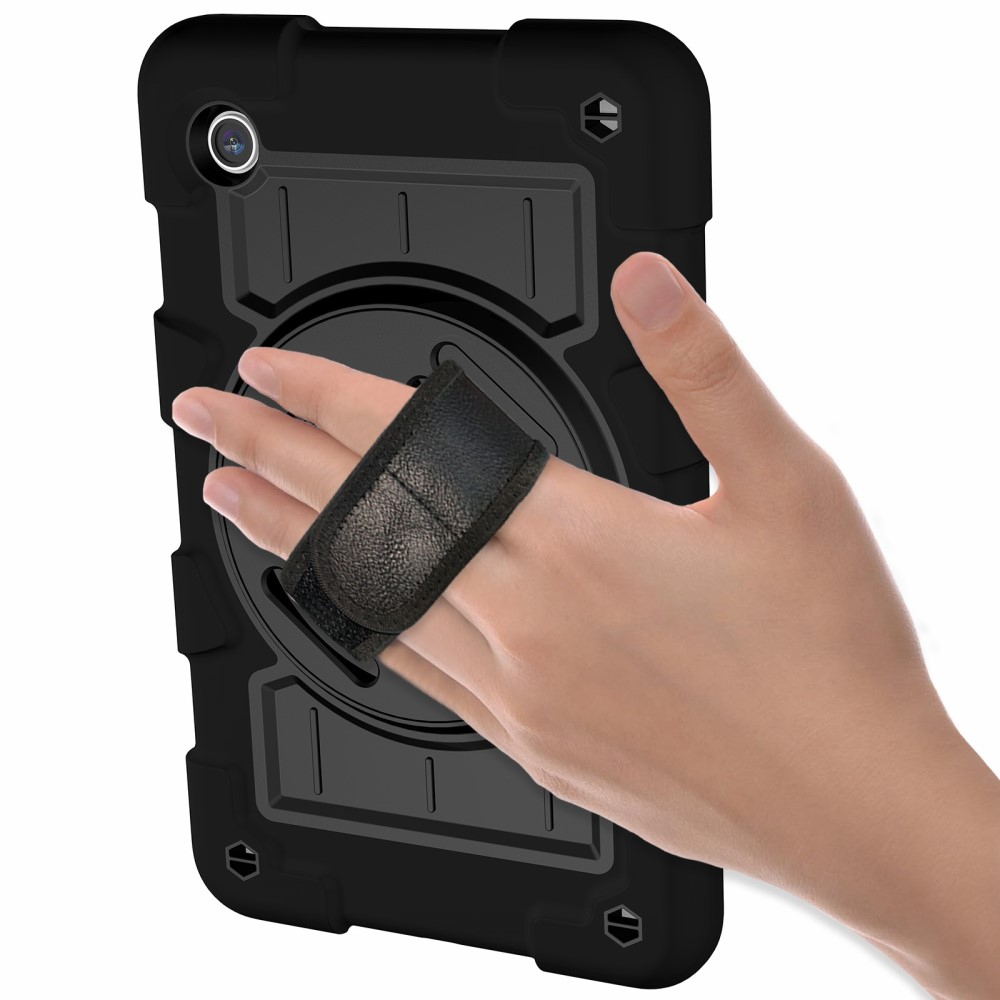 Samsung Galaxy Tab A11 / A9 Hybrid Outdoor Case Hülle Handschlaufe   Schultergurt - Schwarz