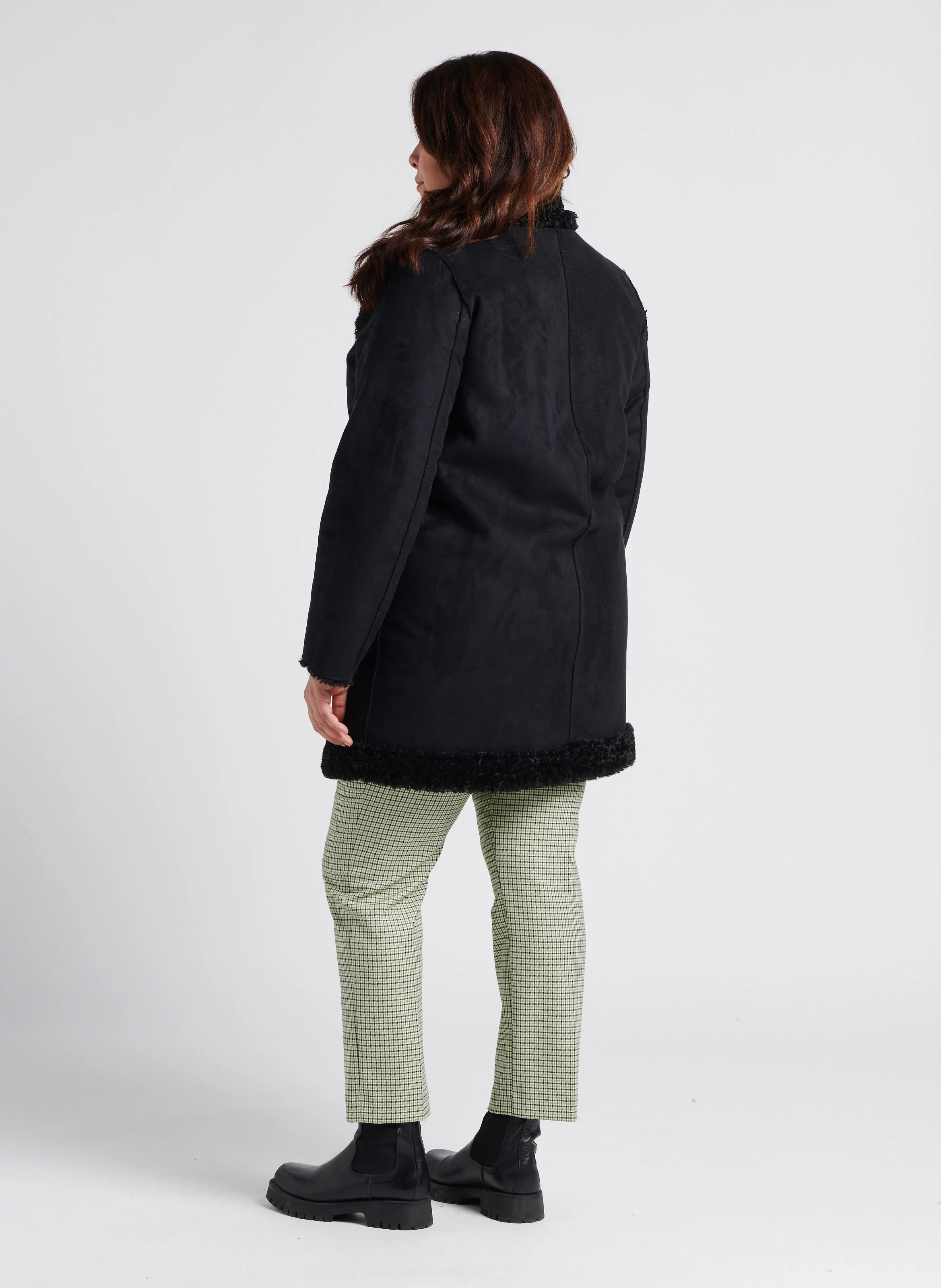 EDEN - Manteau long réversible à col peluche| Noir