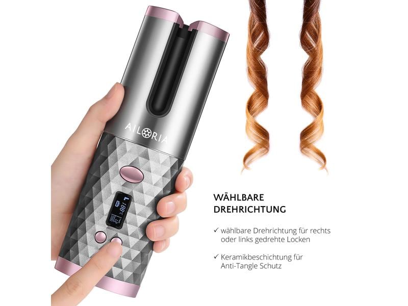 Ailoria Lockenstyler Revolutionne Grau Kabelloser Lockencurler mit LCD-Digitalanzeige