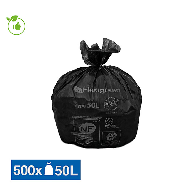 Sac poubelle noir Flexigreen 50 L, lot de 500