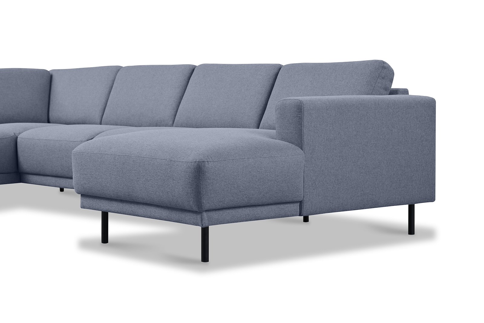 Portland U-sofa oppsett Åpen ende venstre, hjørne, 2-seter, sjeselong høyre i tekstil Herby 35 Grey med sorte ben