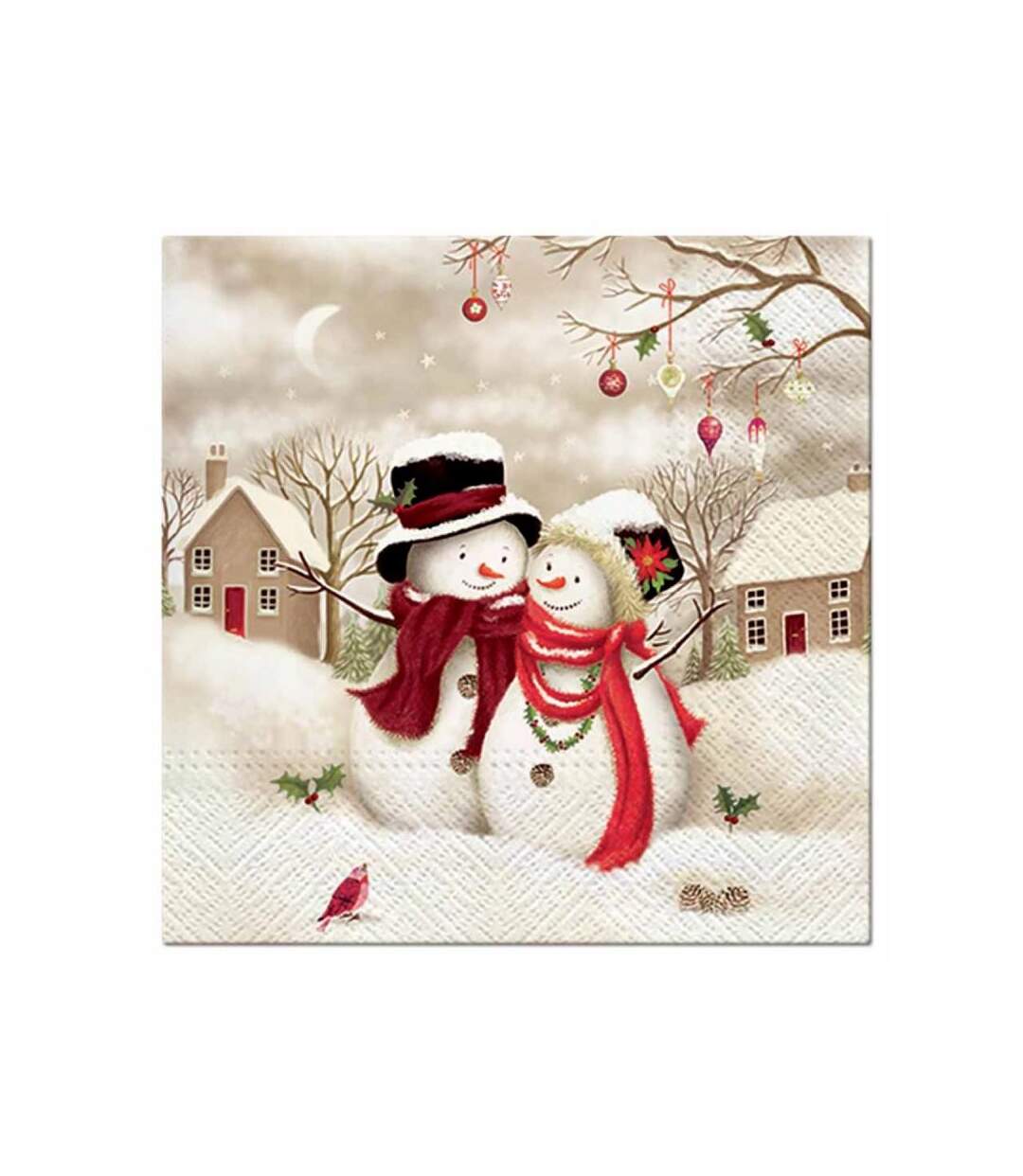 Paris Prix - Lot De 20 Serviettes En Papier bonhommes De Neige 33x33cm Naturel