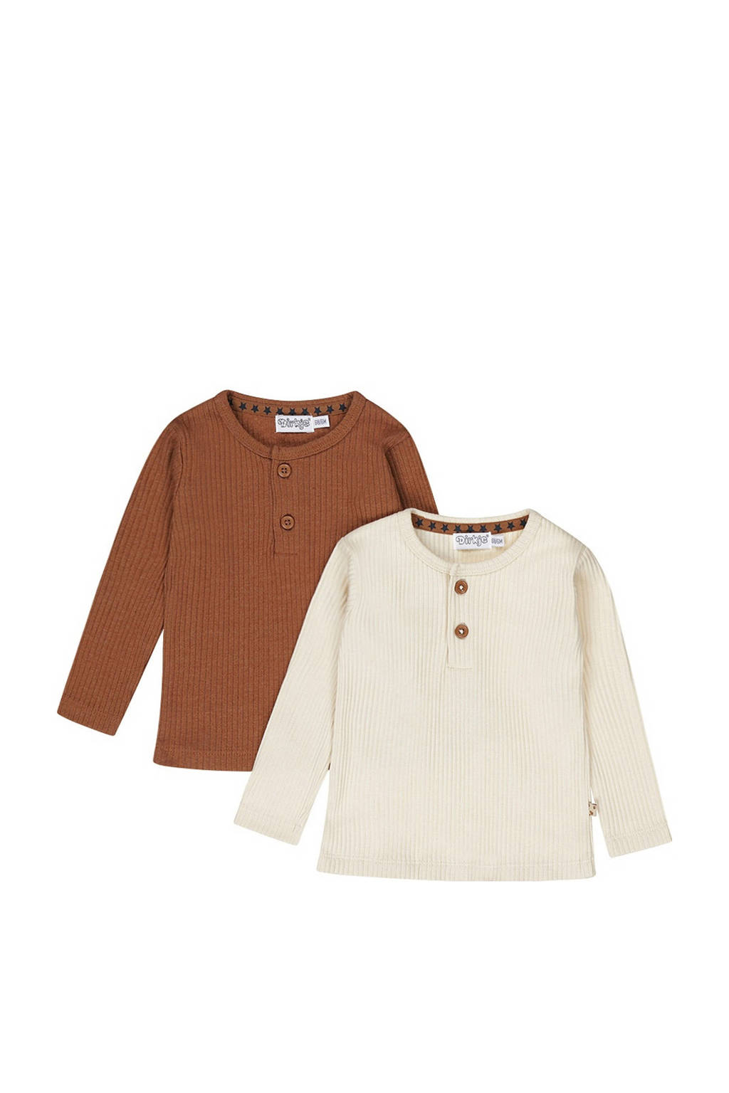Dirkje longsleeve - set van 2 - bruin/ecru